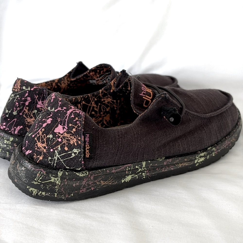 Hey Dudes Wendy Glo Black Comfort Shoes Slip On Shoe Low Top Graffiti Women’s 7 - Picture 7 of 8